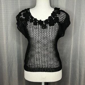Knitted & Knotted Small Black knit sweater cap sleeve Sweater Anthropologie